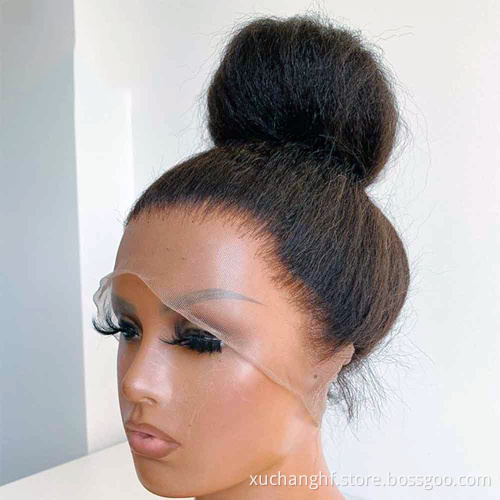 Factory Wholesale Human Hair Wigs Super Yaki Straight Brazilian Hair 13*4 Lace Front Wig 360 Swiss Lace Frontal with Baby Hair